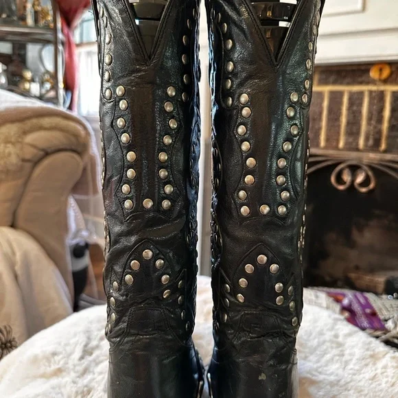 Studded Black Heeled Boots - Picture 4 of 4